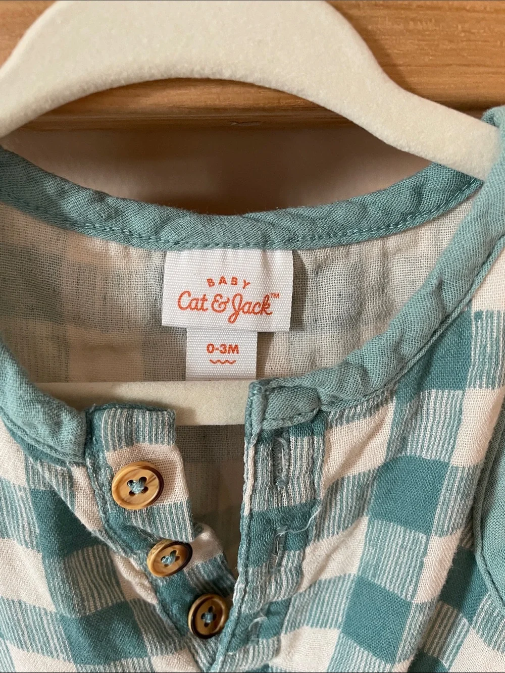 Cat & Jack Teal and White Gingham Baby One-Piece Bodysuit